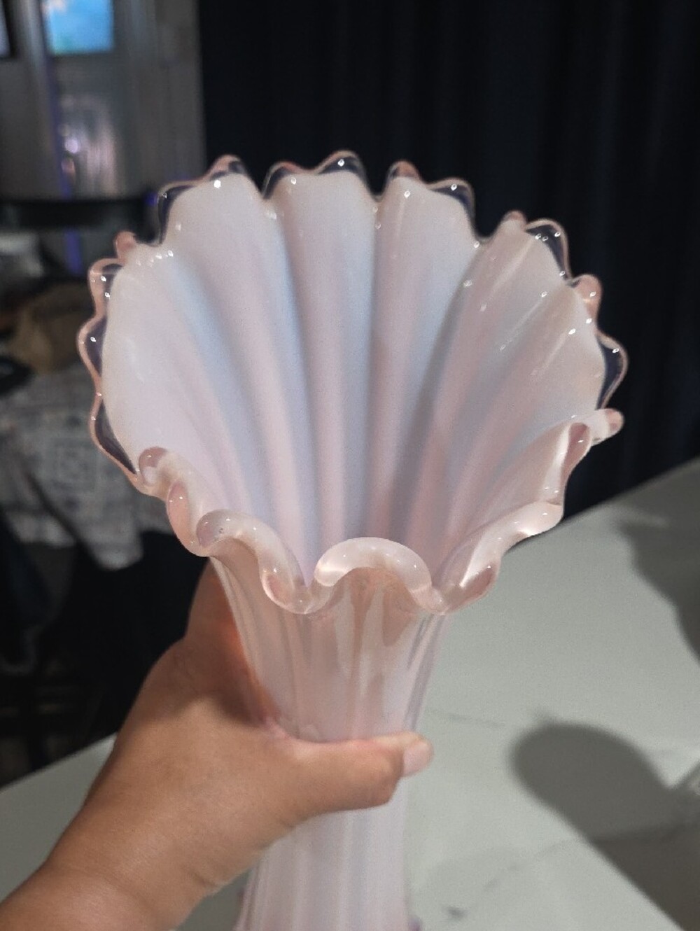 Blush Ruffled Glass Bud Vase - Decorative Home Accent - Picture 3 of 8
